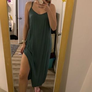 aerie small green midi slip dress with leg slits